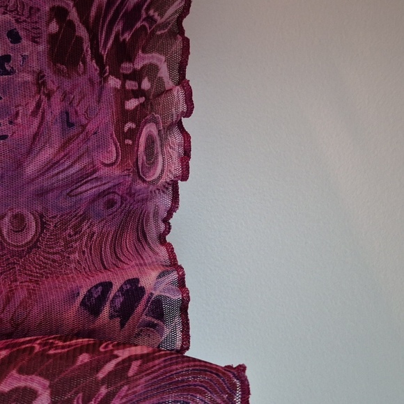 Vintage Y2K Twist Front Sheer Sleeve Lettuce Hem Top Fairy Core Whimsy Goth - Picture 5 of 6